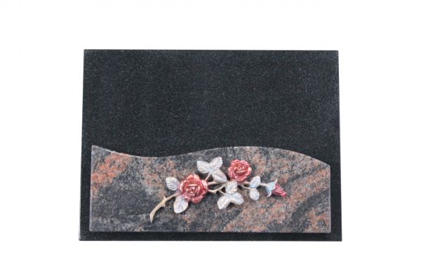 Liegestein, Indien Black und Indora Granit, 40cm x 30cm x 3cm, inkl. roter gebogenen Rose