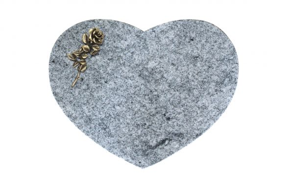 Liegestein Herzform, Viscount Granit, 40cm x 30cm x 8cm, inkl. Bronzerose klein