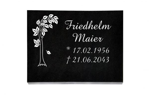 Liegeplatte, Black Granit rechteckig 40cm x 30cm x 3cm, inkl. vertieft gestrahlten Baum