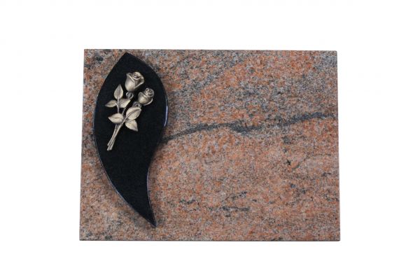 Liegestein, Indien Black und Multicolor Granit 40cm x 30cm x 3cm, inkl. Rose
