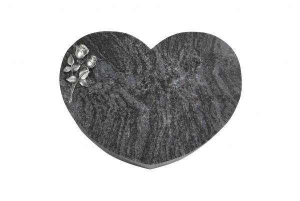 Liegestein Herz, Orion Granit, 40cm x 30cm x 8cm, inkl. kleiner Alurose