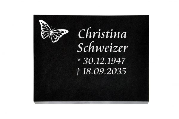 Liegeplatte, Black Granit rechteckig 40cm x 30cm x 3cm, inkl. Schmetterling