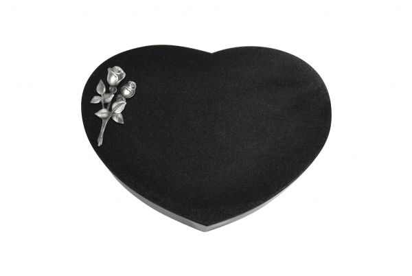 Liegestein Herzform, Black Granit, 40cm x 30cm x 8cm, inkl. kleiner Alurose