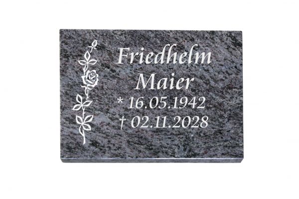 Liegeplatte, Orion Granit rechteckig 40cm x 30cm x 3cm, inkl. vertiefter schmaler Rose