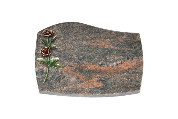 Liegeplatte, Himalaya Granit mit Fasen 30cm x 20cm x 4cm, inkl. rot / grüner Doppelrose