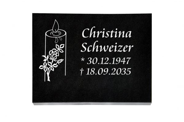 Liegeplatte, Black Granit rechteckig 40cm x 30cm x 3cm, inkl. Kerze