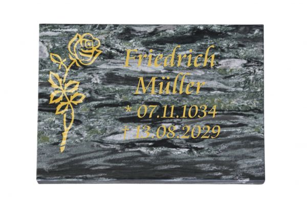 Liegeplatte, Wave Green Granit 40cm x 30cm x 3cm, inkl. Gold Rose