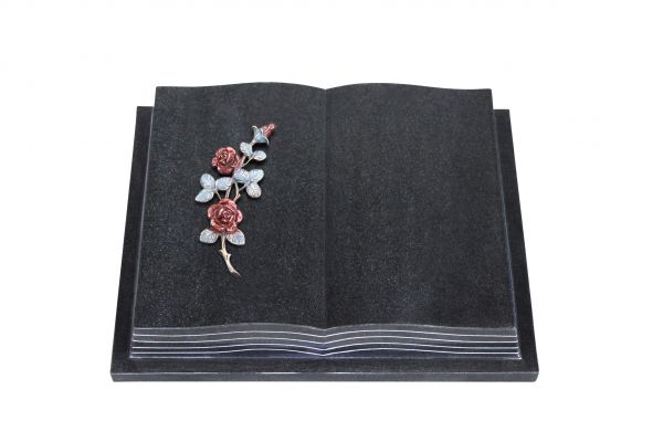 Grabbuch, Indien Black Granit, 45cm x 35cm x 8cm, inkl. farbiger Rose