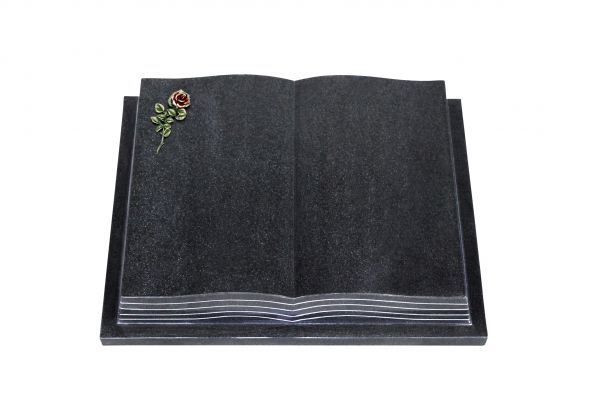 Grabbuch, Indien Black Granit, 50cm x 40cm x 10cm, inkl. kleiner roten Rose