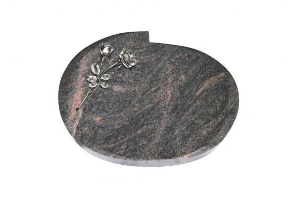 Liegestein Mozart, Himalaya Granit, 50cm x 40cm x 10cm, inkl. Alurose mit 2 Blüten