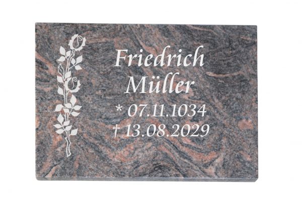 Liegeplatte, Himalaya Granit 40cm x 30cm x 3cm, inkl. schmaler Rose