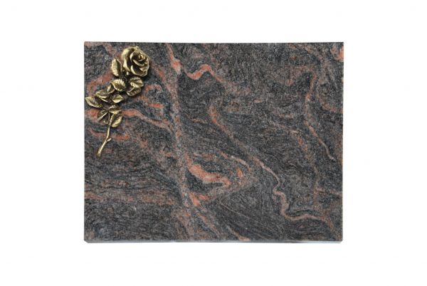 Liegeplatte, Himalaya Granit rechteckig 40cm x 30cm x 3cm, inkl. Rose aus Bronze