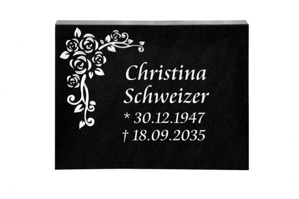 Liegeplatte, Black Granit rechteckig 40cm x 30cm x 3cm, inkl. Eckrose