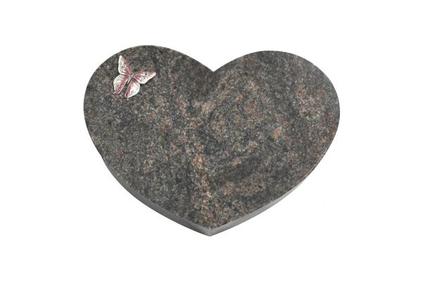 Liegestein Herz, Himalaya Granit, 50cm x 40cm x 10cm, inkl. Alu Schmetterling