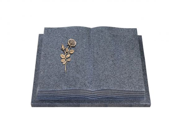 Grabbuch, Padang Dark Granit, 50cm x 40cm x 10cm, inkl. Bronzerose mit Blüte