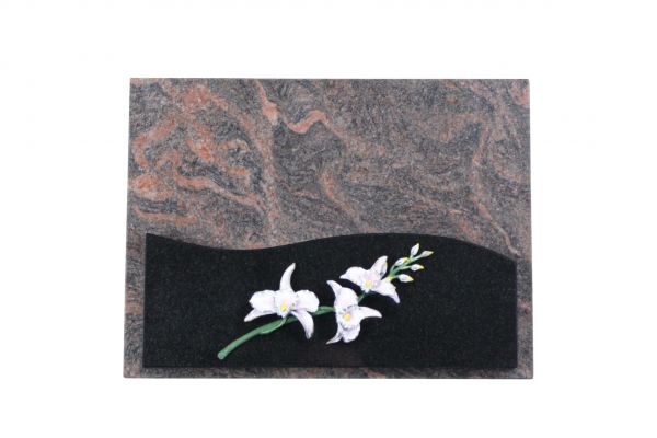 Liegestein, Indien Black und Himalaya Granit 40cm x 30cm x 3cm, inkl. weißer Lilie