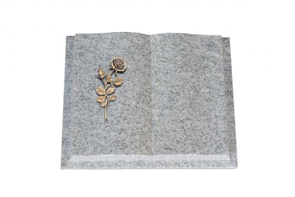 Grabbuch, Viscount White Granit, 50cm x 40cm x 10cm, inkl. Bronzerose mit Blüte