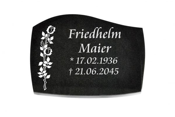 Liegeplatte, Black Granit mit Fasen 40cm x 30cm x 3cm, inkl. filigraner Rose