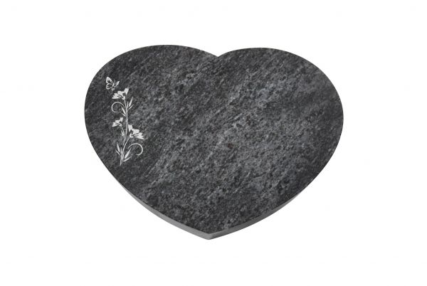 Liegestein Herz, Orion Granit, 50cm x 40cm x 10cm, inkl. Schmetterling auf Blume