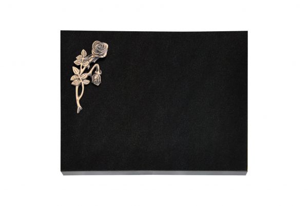 Liegeplatte, Black Granit rechteckig 40cm x 30cm x 3cm, inkl. Knick Bronzerose