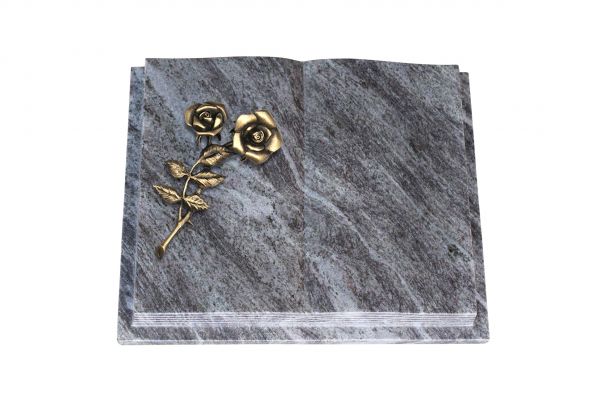 Grabbuch, Orion Granit, 40cm x 30cm x 8cm, inkl. Bronzerose mit 2 Blüten