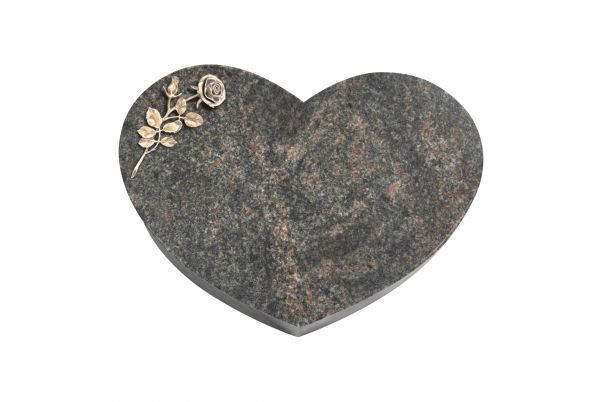 Liegestein Herz, Himalaya Granit, 50cm x 40cm x 10cm, inkl. Bronzerose