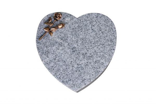 Liegestein Herzform, Viscount Granit, 30cm x 30cm x 8cm, inkl. kleiner Bronzerose