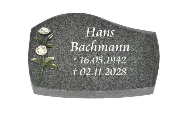 Liegeplatte, Padang Dark Granit mit Fasen 30cm x 20cm x 4cm, inkl. farbiger Doppelrose