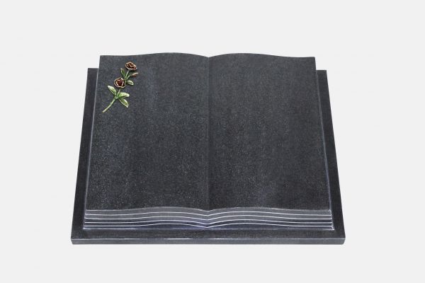 Grabbuch, Indien Black Granit, 50cm x 40cm x 10cm, inkl. roter Doppelrose
