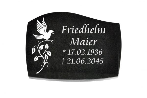 Liegeplatte, Black Granit mit Fasen 40cm x 30cm x 3cm, inkl. Vogel auf Ast