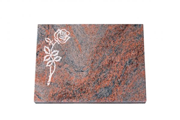 Liegeplatte, Multicolor Granit rechteckig 40cm x 30cm x 3cm, inkl. Rose