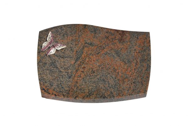 Liegeplatte, Multicolor Granit mit Fasen 40cm x 30cm x 3cm, inkl. Schmetterling