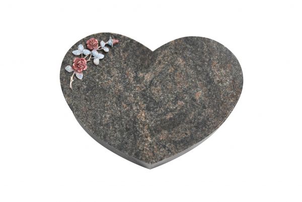 Liegestein Herz, Himalaya Granit, 50cm x 40cm x 10cm, inkl. farbiger Rose