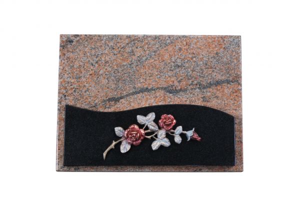 Liegestein, Indien Black und Multicolor Granit 40cm x 30cm x 3cm, gebogener Rose