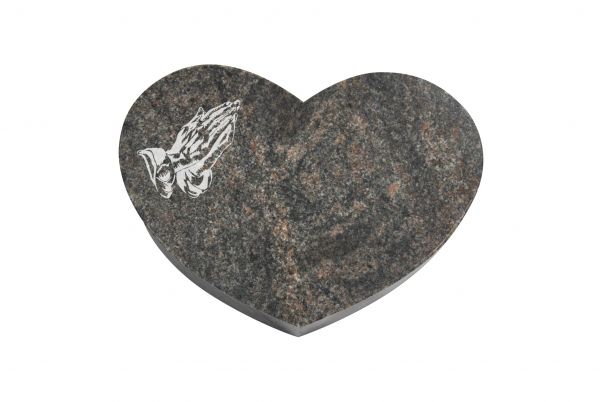 Liegestein Herz, Himalaya Granit, 40cm x 30cm x 8cm, inkl. betender Hand