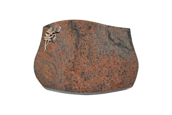 Liegestein Verdi, Multicolor Granit, 50cm x 40cm x 10cm, inkl. Knickrose aus Bronze