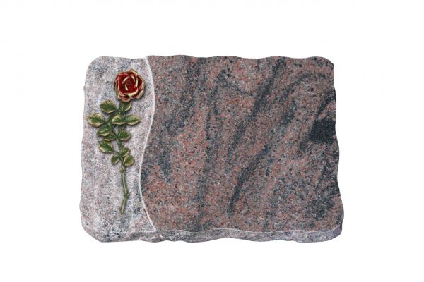 Liegeplatte, Indora Granit 40cm x 30cm x 4cm, rote Rose und grüne Blätter