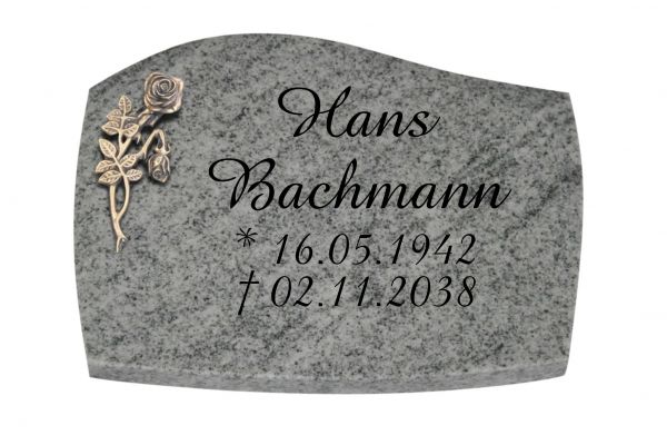 Liegestein, Viscount White Grani 40cm x 30cm x 3cm, inkl. Bronze Knickrose