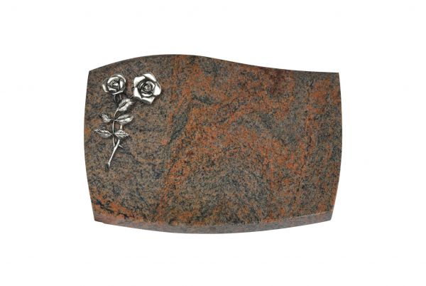 Liegeplatte, Multicolor Granit mit Fasen 40cm x 30cm x 3cm, inkl. Alu Rose mit 2 Blüten