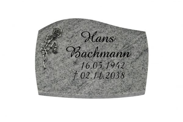 Liegeplatte, Viscount White Granit mit Fasen 40cm x 30cm x 3cm, inkl. Alu Knickrose