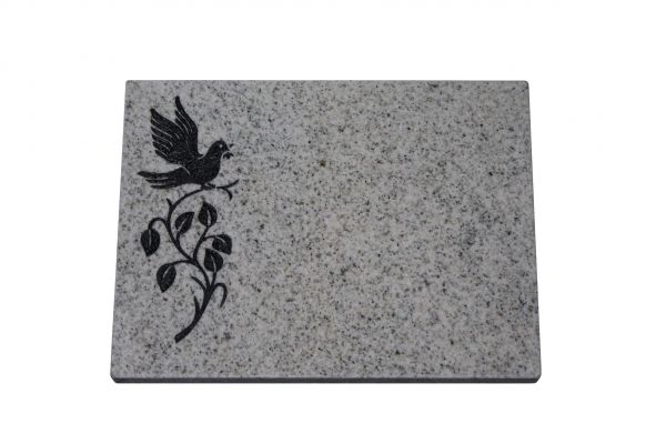 Liegeplatte, Granit hell 40cm x 30cm x 3cm, inkl. Vogel auf Ast in schwarz