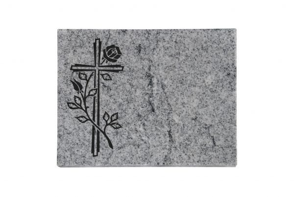 Liegeplatte, Viscount White Granit 40cm x 30cm x 3cm, inkl. Kreuz und Rose