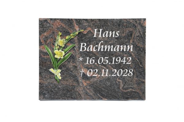 Liegeplatte, Himalaya Granit rechteckig 40cm x 30cm x 3cm, inkl. Orchidee farbig