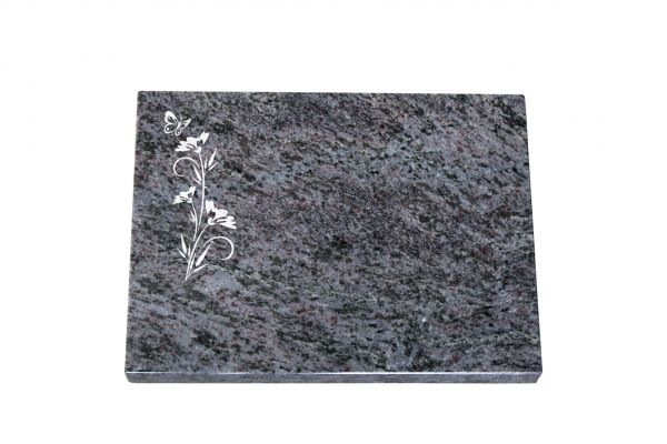 Liegeplatte, Orion Granit rechteckig 40cm x 30cm x 3cm, inkl. Schmetterling auf Blume