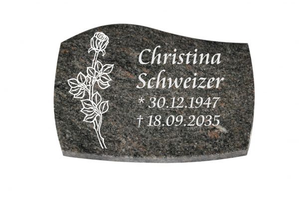 Liegeplatte, Himalaya Granit mit Fasen 40cm x 30cm x 3cm, inkl. Rose gestrahlt