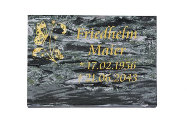 Liegeplatte, Wave Green 40cm x 30cm x 3cm, inkl. Schmetterling und Blume in Gold