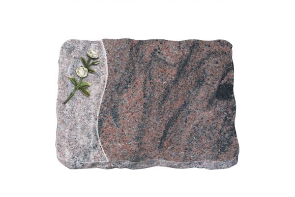 Liegeplatte, Indora Granit 40cm x 30cm x 4cm, inkl. kleiner weißen Doppelrose