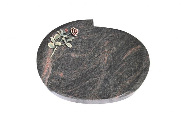 Liegestein Mozart, Himalaya Granit, 50cm x 40cm x 10cm, inkl. Bronzerose mit roter Blüte