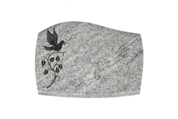 Liegeplatte, Viscount White Granit mit Fasen 40cm x 30cm x 3cm, inkl. Vogel auf Ast in schwarz