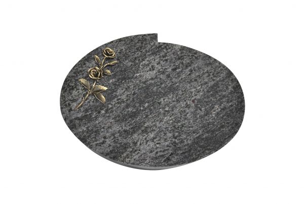 Liegestein Mozart, Orion Granit, 40cm x 30cm x 8cm, inkl. Bronze Doppelrose